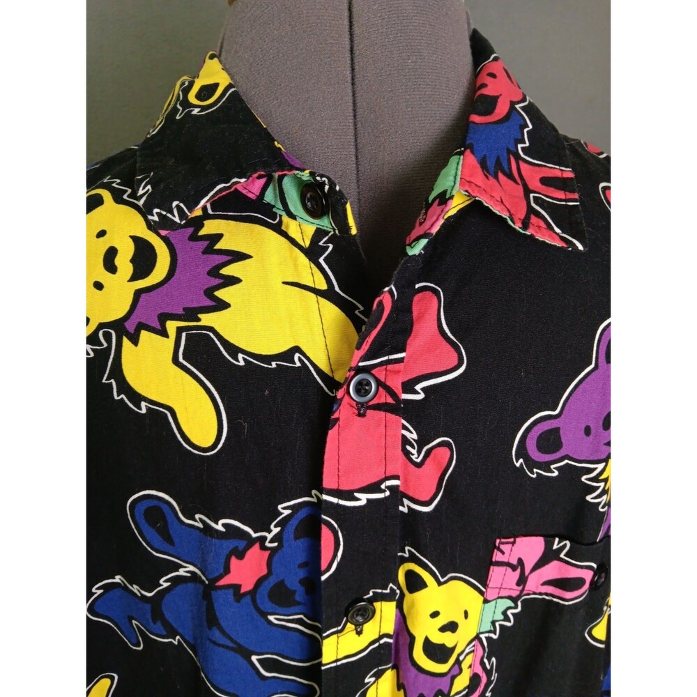 Grateful Dead Dancing Bears Short Sleeve Button Down Shirt- LG-Black Multicolor - Picture 3 of 9